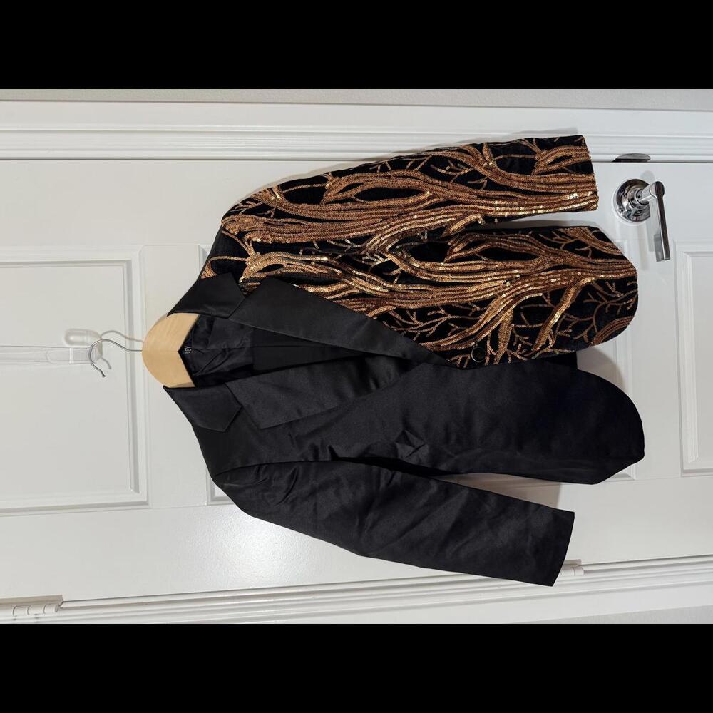 Boys Suits 2 Piece Slim Fit Suit Set Jacket Pants for Kids Size 8 Gold sequins